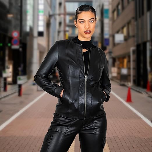 BRICK LANE Timeless Design Leather Jacket for Women | Genuine Lamb Nappa Leather Jacket