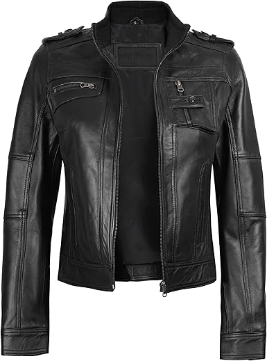 Blingsoul Real Leather Jacket For Women -Women's Cafe Racer Style Leather Jackets