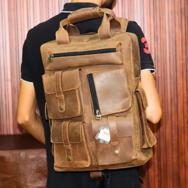 Bagpack in Real Cow Hide – Suede Feel – Black