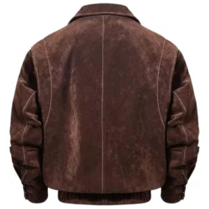 Mens Suede Brown Leather Bomber Jacket