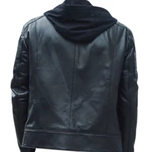 Men Leather Moto Hooded Jacket