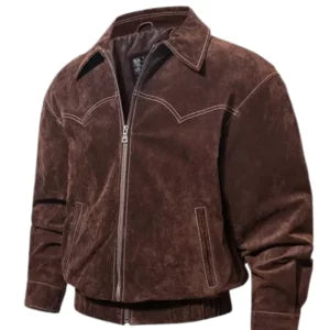 Mens Suede Brown Leather Bomber Jacket