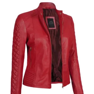 Women Cafe Racer Red Quilted Jacket