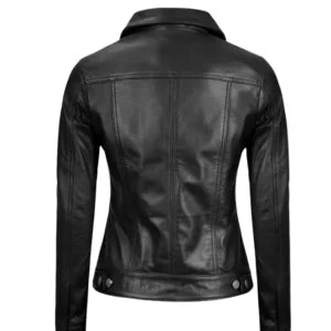 Women Black Leather Trucker Jacket