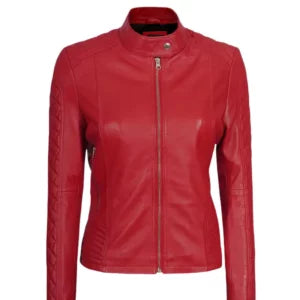 Women Cafe Racer Red Quilted Jacket