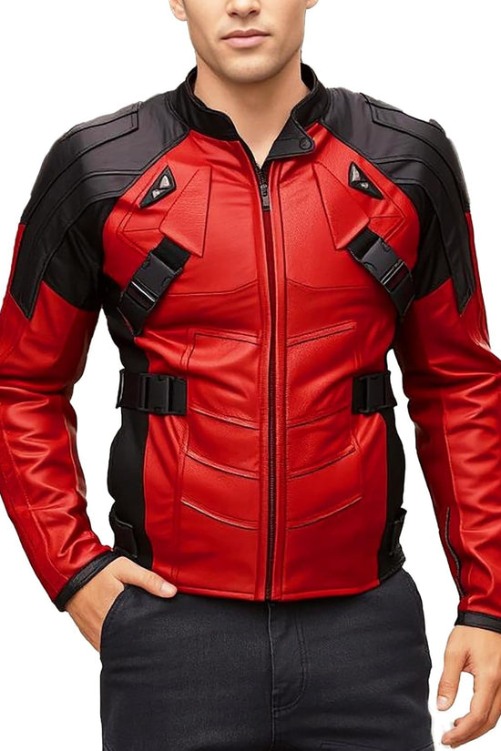 SpazeUp Armored Styles Protective Motorcycle Leather Jackets for Men - Padded Bikers Leather Jacket Men Red Black