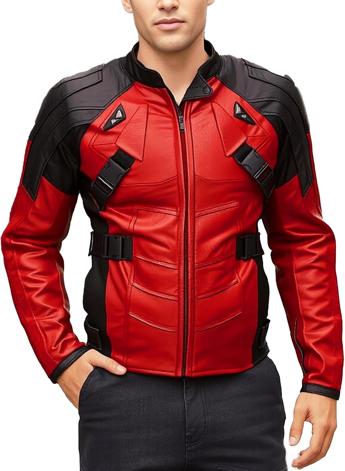 SpazeUp Armored Styles Protective Motorcycle Leather Jackets for Men - Padded Bikers Leather Jacket Men Red Black