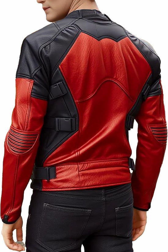 SpazeUp Armored Styles Protective Motorcycle Leather Jackets for Men - Padded Bikers Leather Jacket Men Red Black