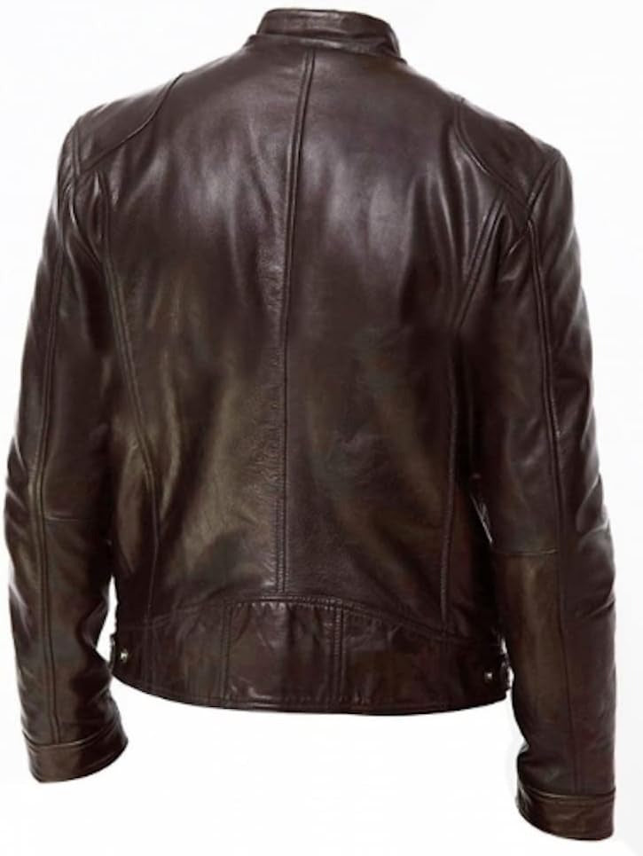 Mens Genuine Leather Jacket Cowhide Motorbike
