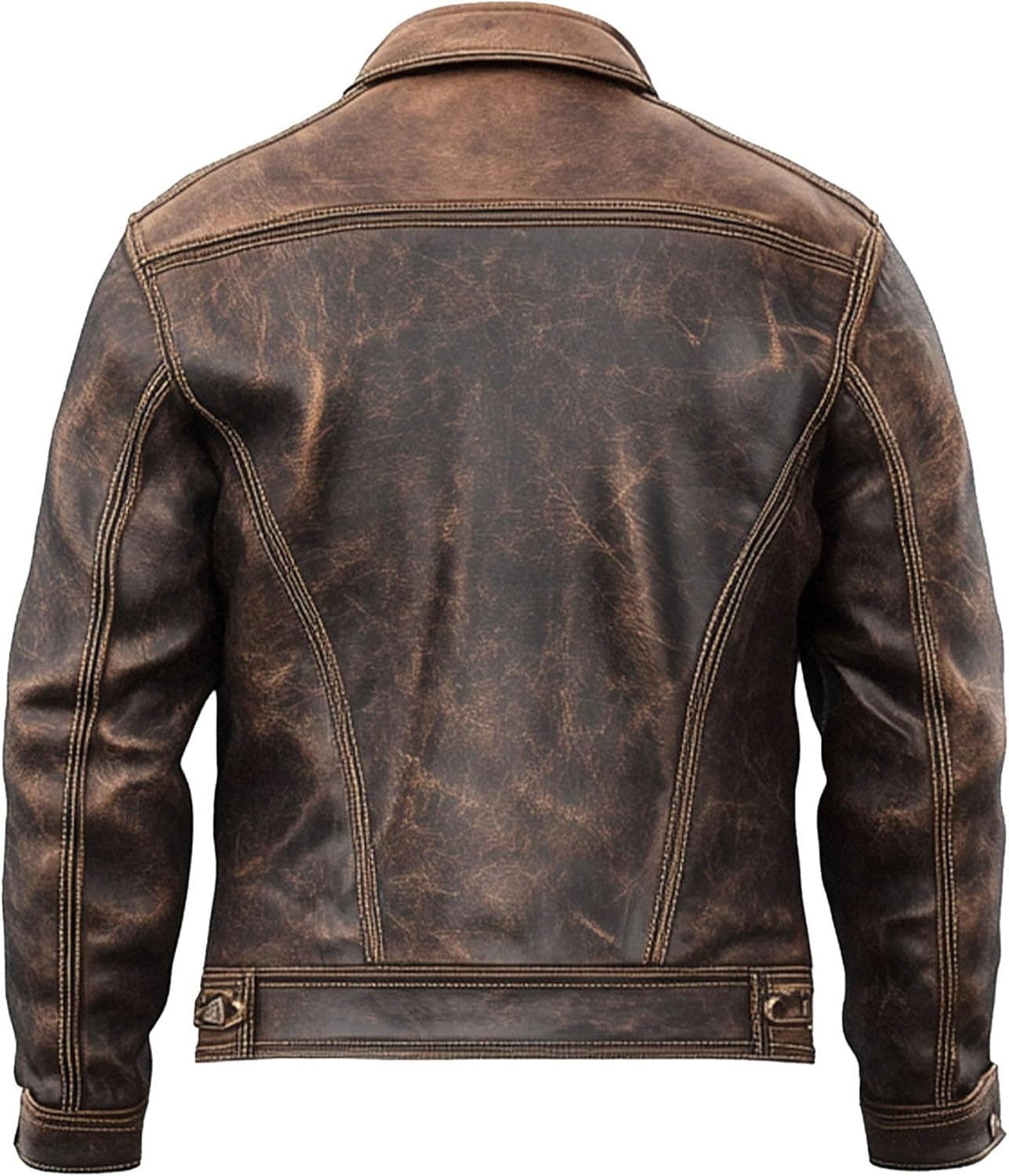 Mens Genuine Leather Trucker Jacket - Distressed Motorcycle Vintage Style Western Trucker Jackets for Men