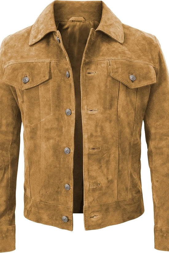 Suede Leather Jacket - Western Style Cowboy Leather Jacket Brown