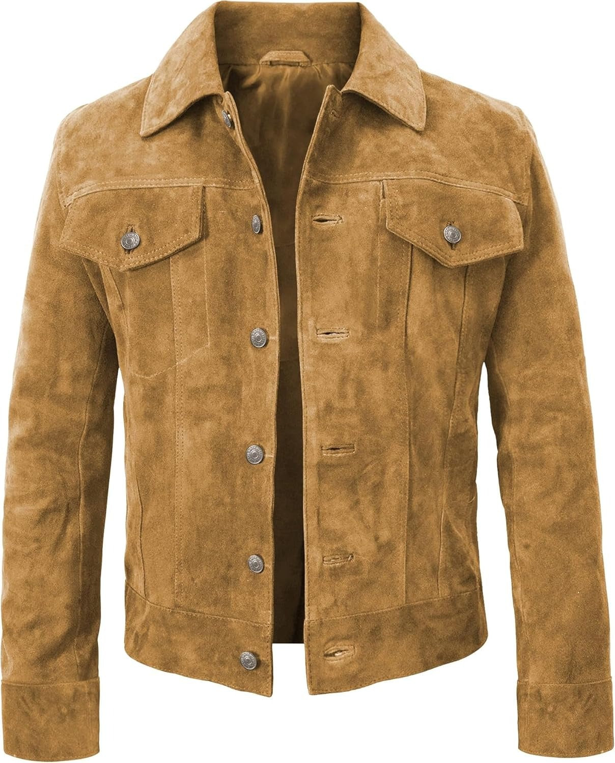 Suede Leather Jacket - Western Style Cowboy Leather Jacket Brown