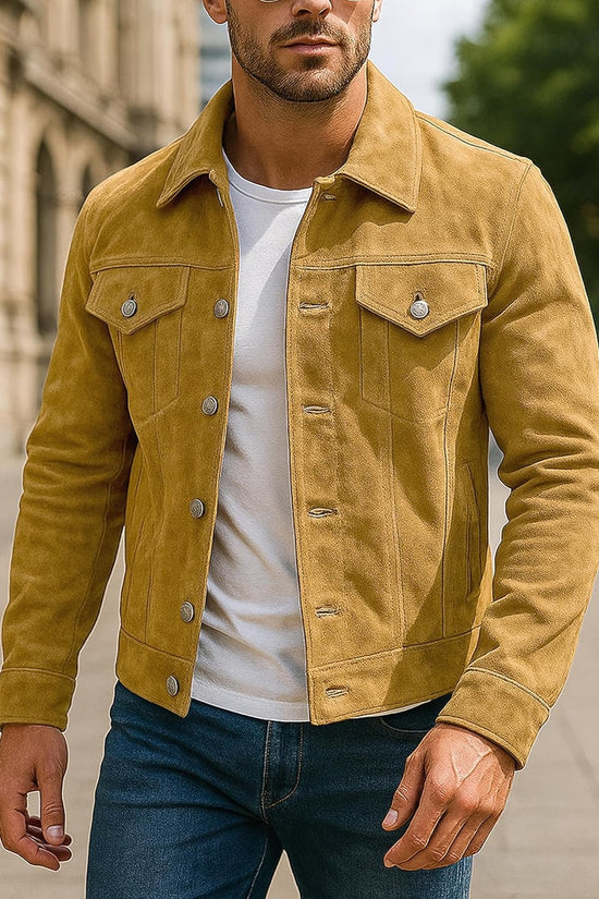 Suede Leather Jacket - Western Style Cowboy Leather Jacket Brown