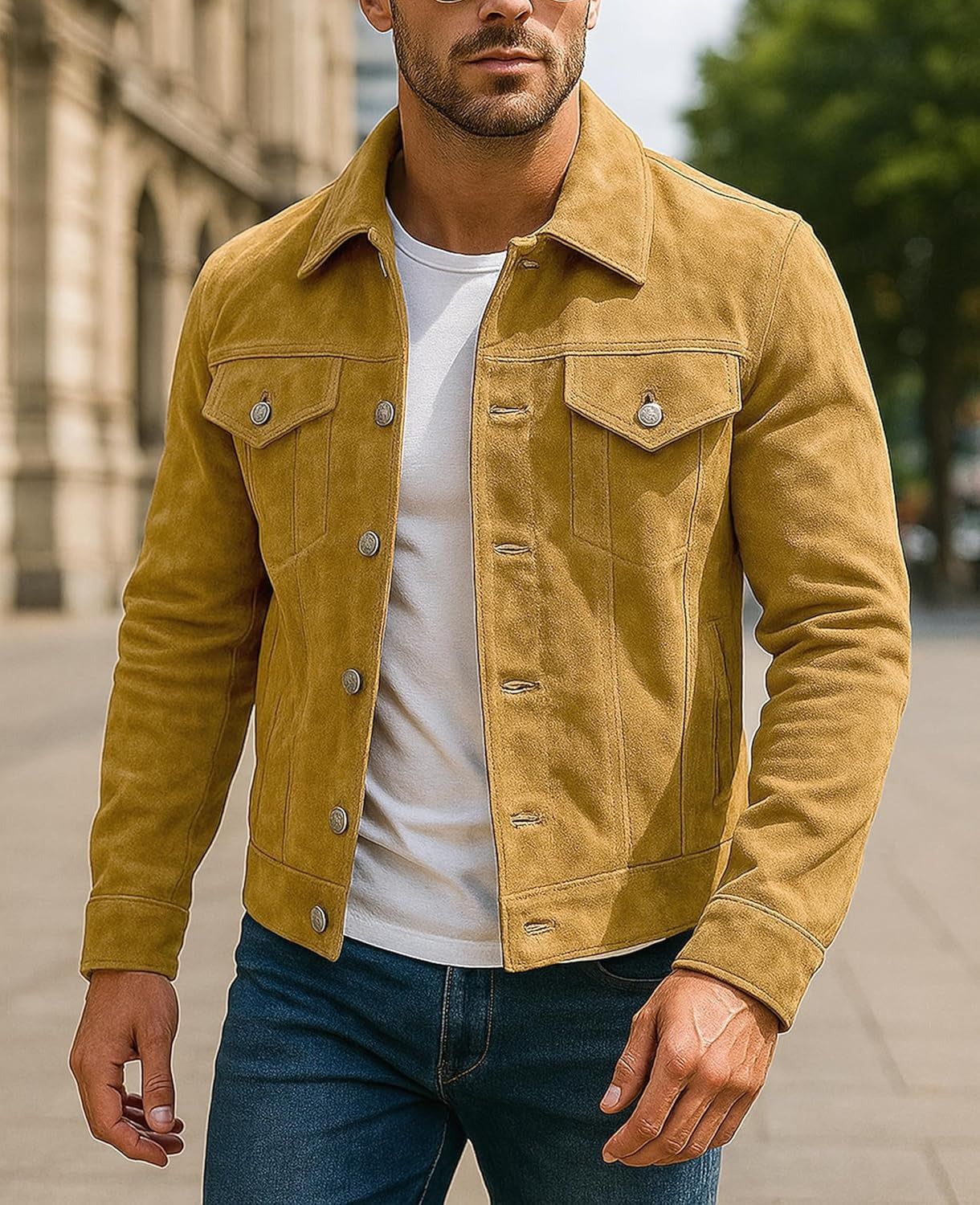Suede Leather Jacket - Western Style Cowboy Leather Jacket Brown