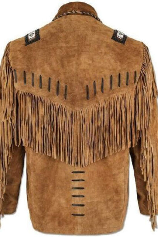 100% Real Suede Western Style Leather Jacket for Sale Native American Coat Fringe