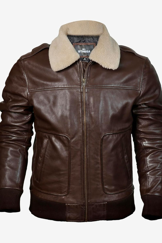 Mens leather jacket Genuine Lambskin Bomber Jacket men Brown with Removable Sherpa Collar– Premium Leather jacket men