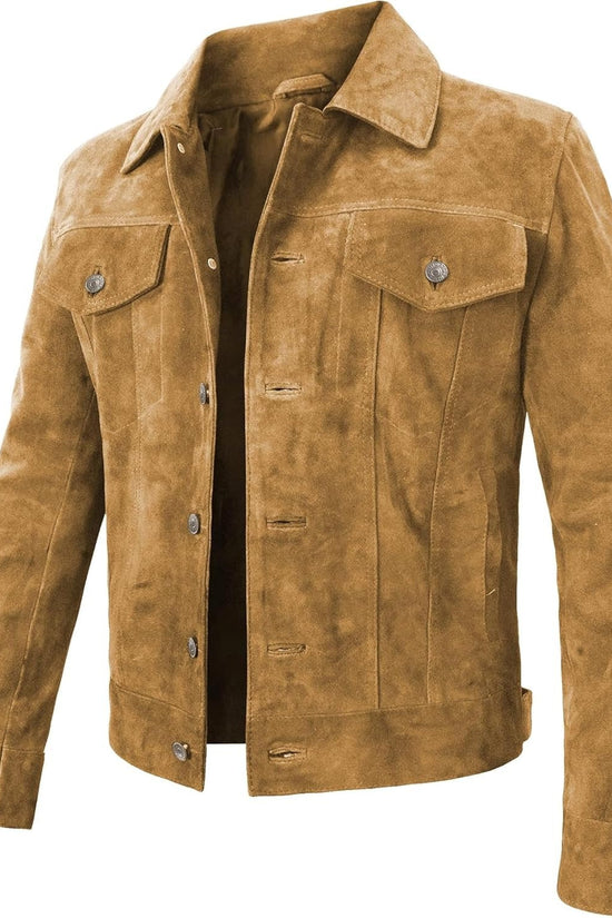 Suede Leather Jacket - Western Style Cowboy Leather Jacket Brown