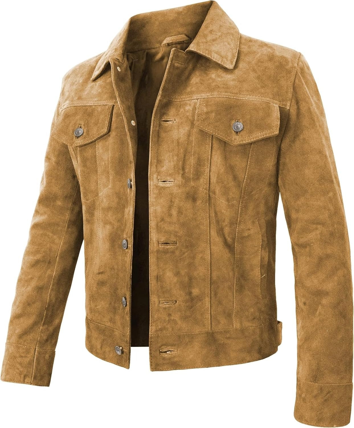 Suede Leather Jacket - Western Style Cowboy Leather Jacket Brown