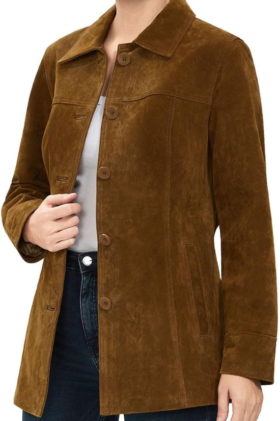 Women Anna Suede Leather Car Coat (Also available in Plus Size & Petite)