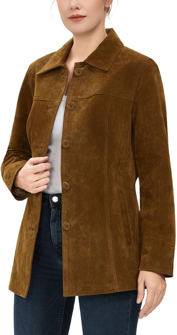 Women Anna Suede Leather Car Coat (Also available in Plus Size & Petite)