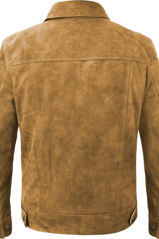 Suede Leather Jacket - Western Style Cowboy Leather Jacket Brown