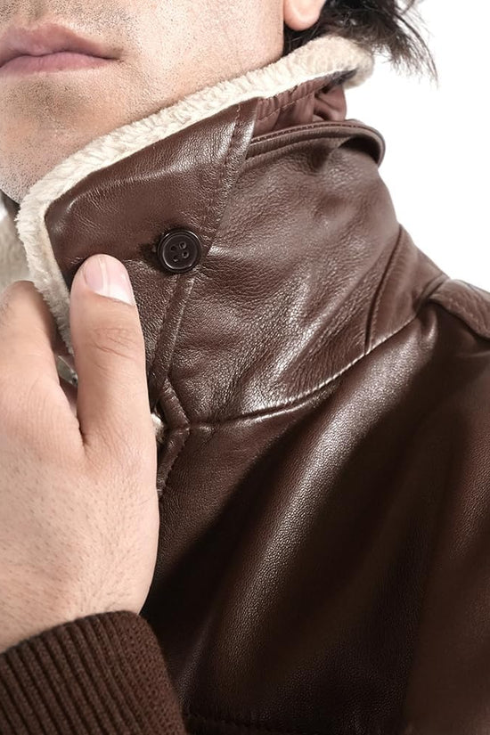 Mens leather jacket Genuine Lambskin Bomber Jacket men Brown with Removable Sherpa Collar– Premium Leather jacket men