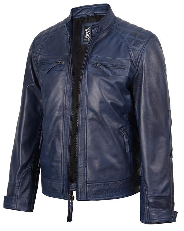 Decrum Leather Jacket Men - Cafe Racer Style Real Lambskin Leather Jackets For Men