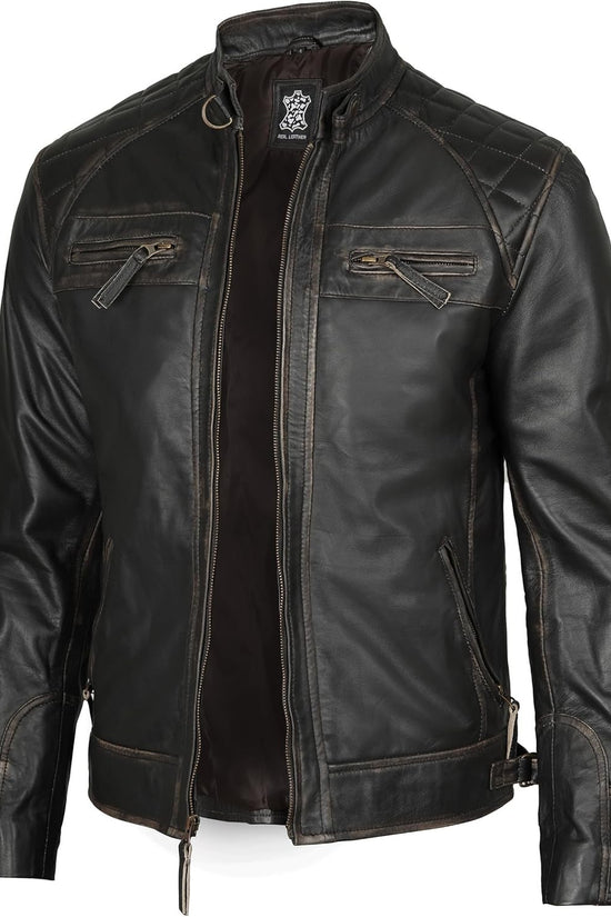Decrum Leather Jacket Men - Cafe Racer Style Real Lambskin Leather Jackets For Men