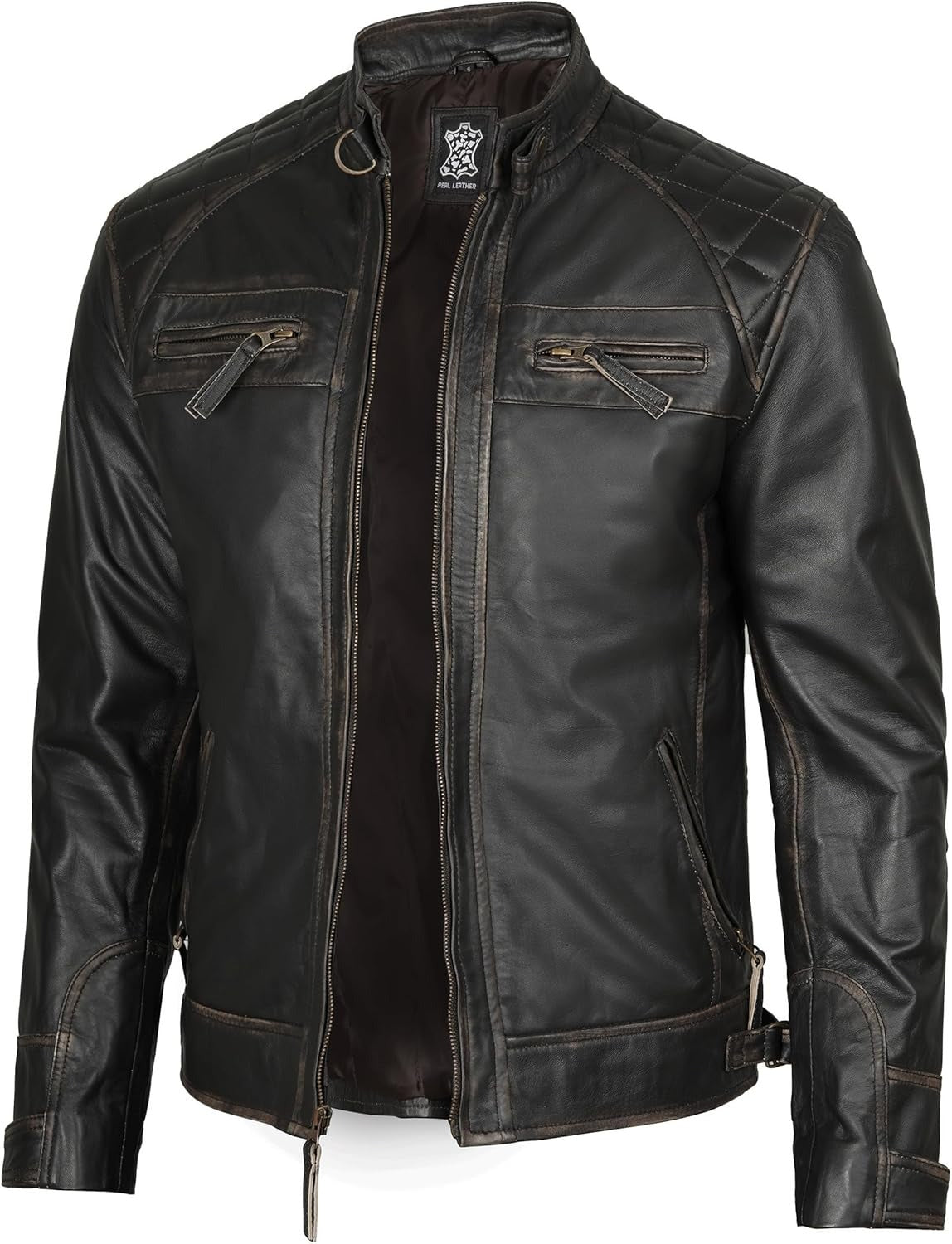 Decrum Leather Jacket Men - Cafe Racer Style Real Lambskin Leather Jackets For Men