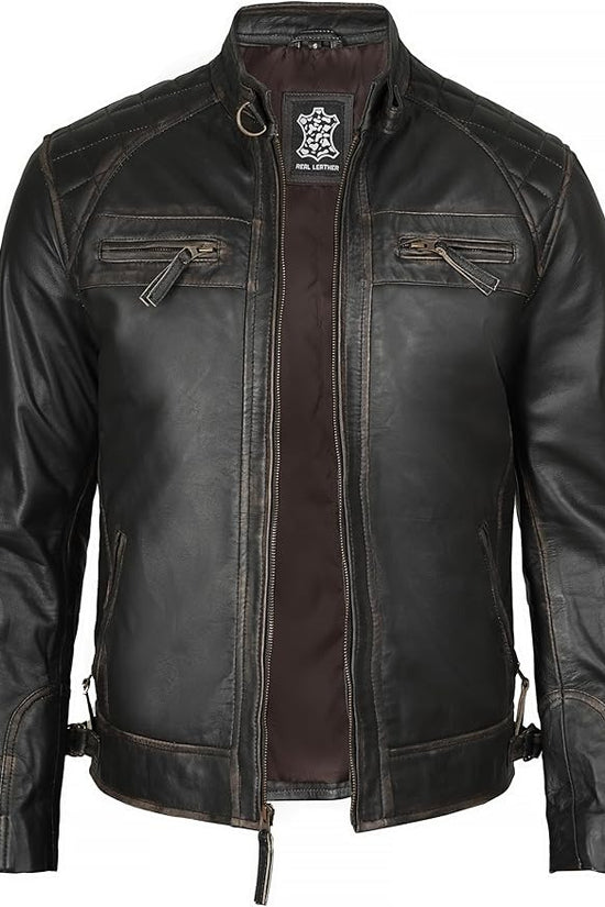 Decrum Leather Jacket Men - Cafe Racer Style Real Lambskin Leather Jackets For Men