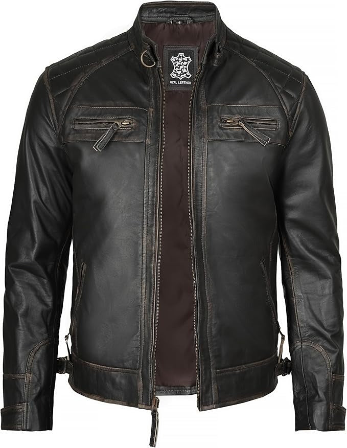 Decrum Leather Jacket Men - Cafe Racer Style Real Lambskin Leather Jackets For Men