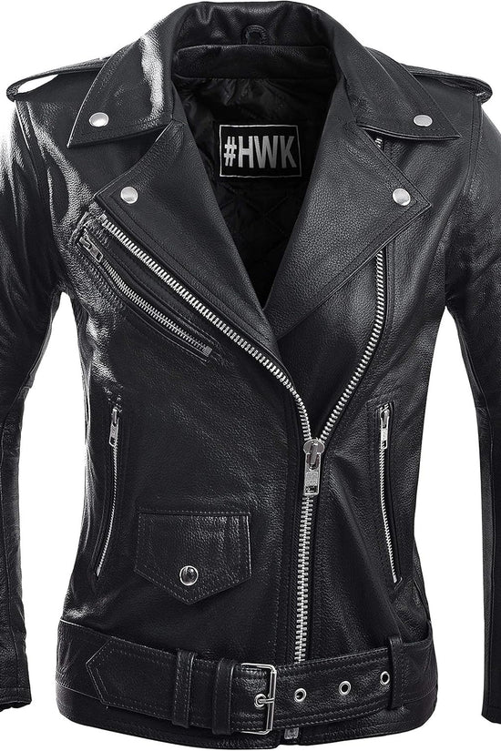 Leather Motorcycle Jacket for Women, Genuine Leather Jacket for Weather & Water Resistant Motorbike Riding