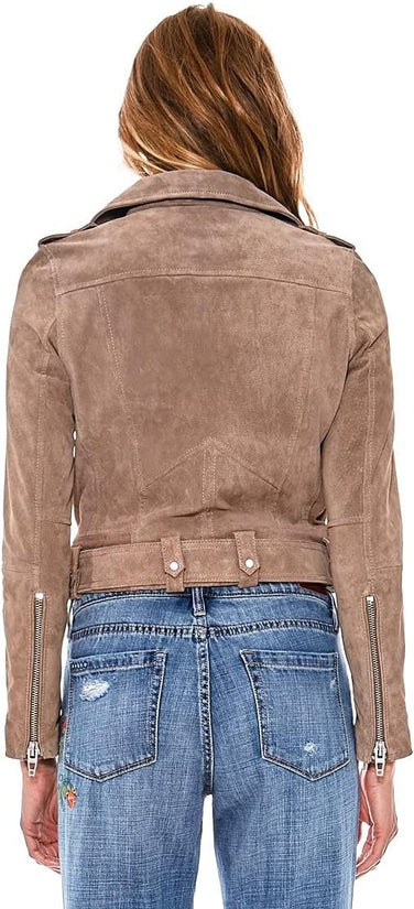 womens Luxury Clothing Cropped Suede Leather Motorcycle Jackets, Comfortable & Stylish Coats