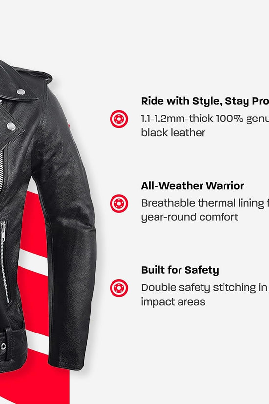 Leather Motorcycle Jacket for Women, Genuine Leather Jacket for Weather & Water Resistant Motorbike Riding