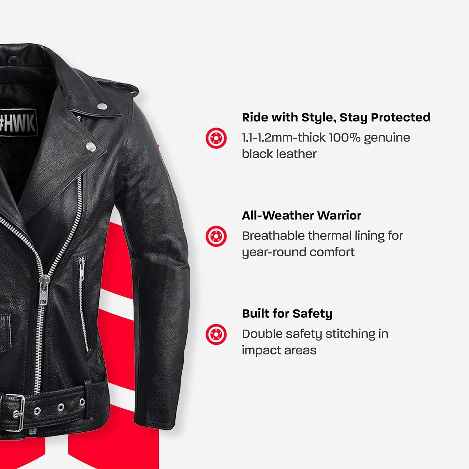 Leather Motorcycle Jacket for Women, Genuine Leather Jacket for Weather & Water Resistant Motorbike Riding