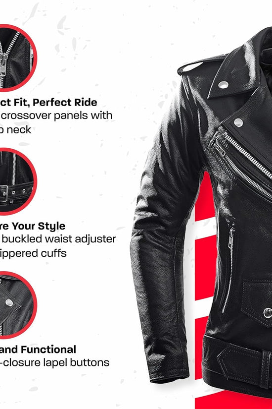 Leather Motorcycle Jacket for Women, Genuine Leather Jacket for Weather & Water Resistant Motorbike Riding