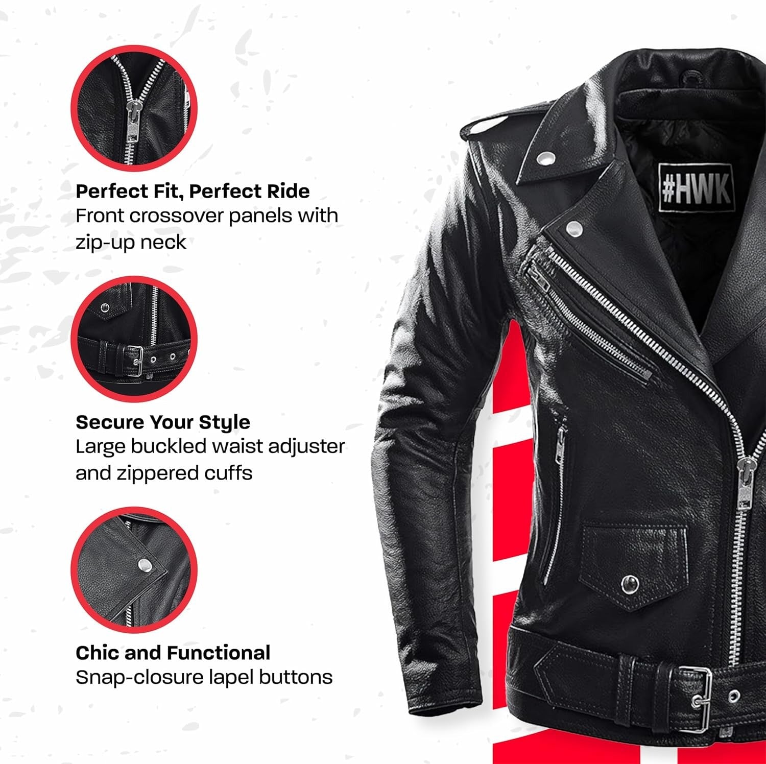 Leather Motorcycle Jacket for Women, Genuine Leather Jacket for Weather & Water Resistant Motorbike Riding