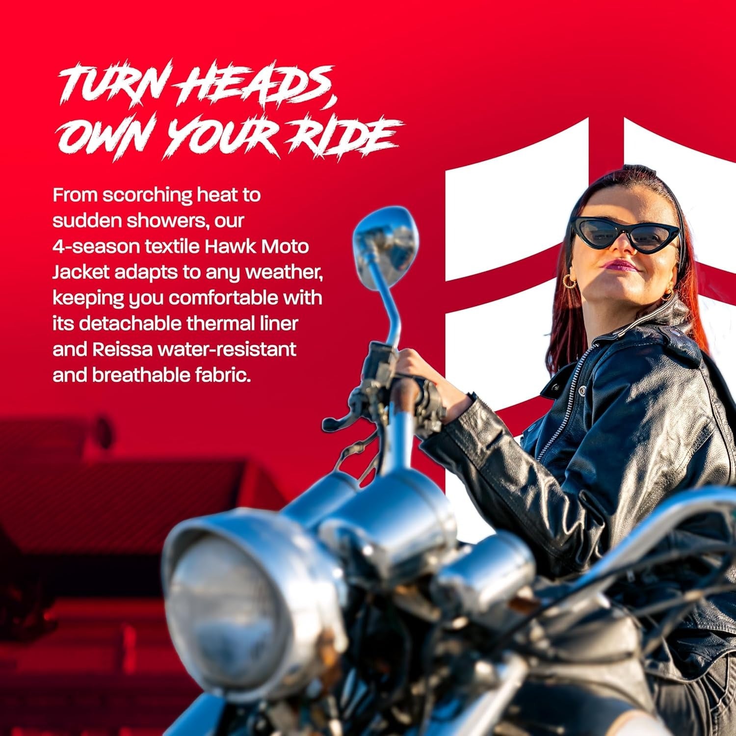 Leather Motorcycle Jacket for Women, Genuine Leather Jacket for Weather & Water Resistant Motorbike Riding