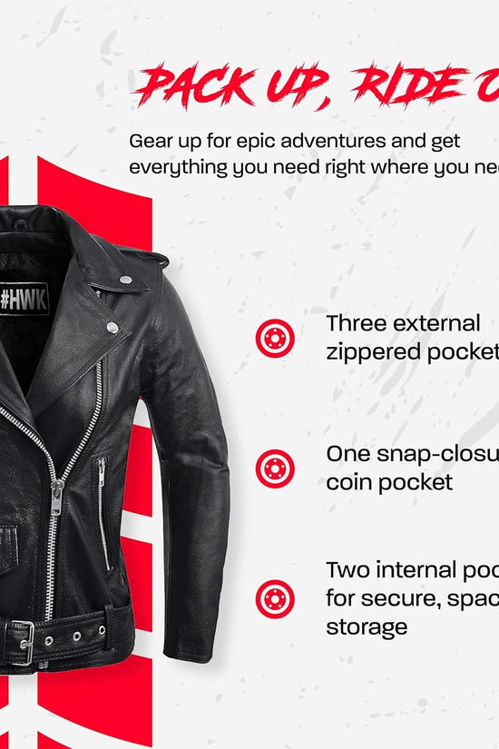 Leather Motorcycle Jacket for Women, Genuine Leather Jacket for Weather & Water Resistant Motorbike Riding