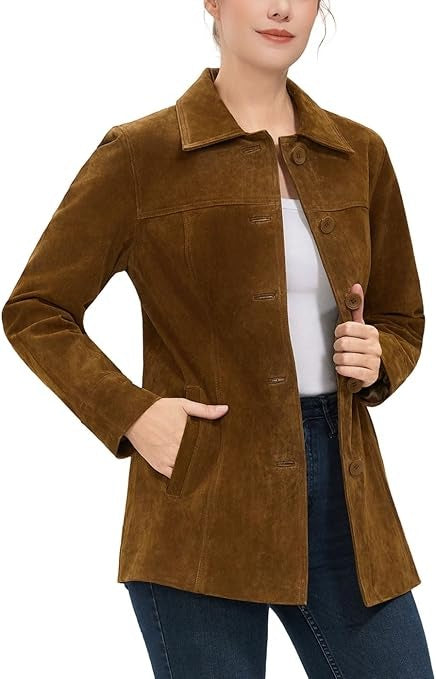 Women Anna Suede Leather Car Coat (Also available in Plus Size & Petite)