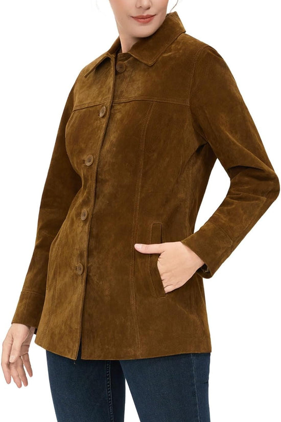 Women Anna Suede Leather Car Coat (Also available in Plus Size & Petite)