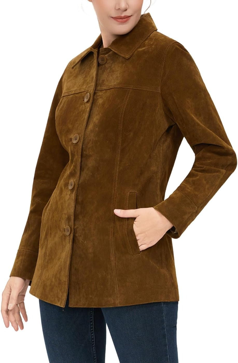 Women Anna Suede Leather Car Coat (Also available in Plus Size & Petite)