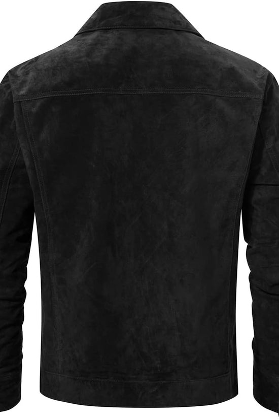 FLAVOR Men's Suede Leather Jacket Trucker Coat