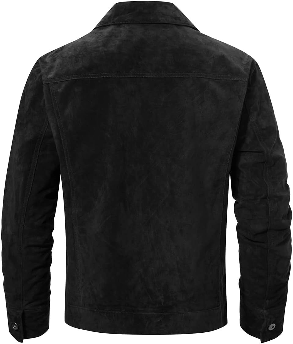 FLAVOR Men's Suede Leather Jacket Trucker Coat