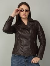 Women Classic Brown Biker Leather Jacket