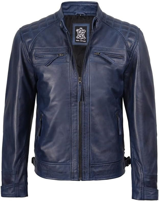 Decrum Leather Jacket Men - Cafe Racer Style Real Lambskin Leather Jackets For Men